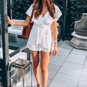 White Ruffled Backless Wrap Skort Romper
